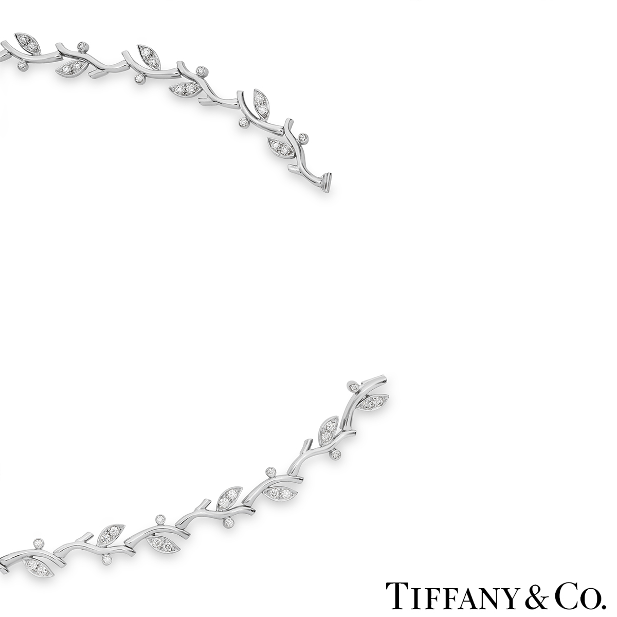 Tiffany & Co. Platinum Diamond Olive Leaf Vine Necklace